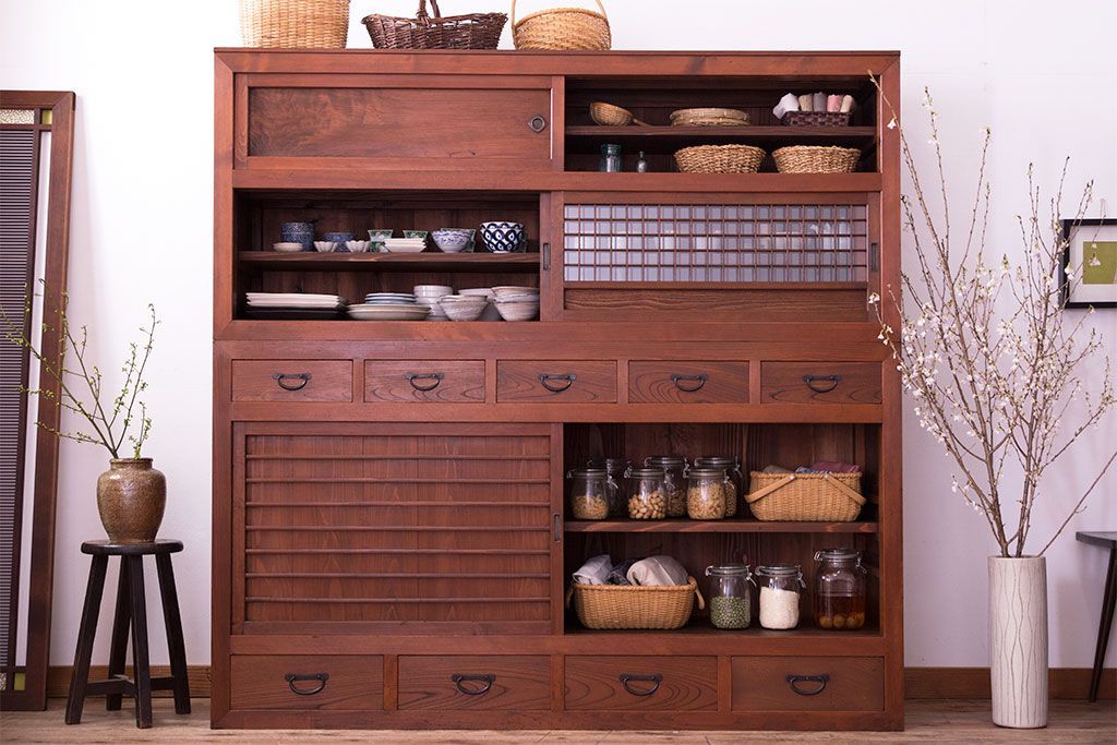 アンティーク家具　古民具・骨董　明治〜大正　岐阜県産　前面檜材!上品な二段重ね六尺水屋箪笥