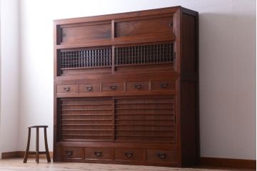 アンティーク家具　古民具・骨董　明治〜大正　岐阜県産　前面檜材!上品な二段重ね六尺水屋箪笥