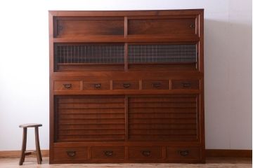 アンティーク家具　古民具・骨董　明治〜大正　岐阜県産　前面檜材!上品な二段重ね六尺水屋箪笥