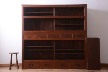 アンティーク家具　古民具・骨董　明治〜大正　岐阜県産　前面檜材!上品な二段重ね六尺水屋箪笥