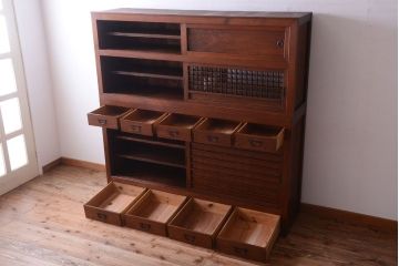 アンティーク家具　古民具・骨董　明治〜大正　岐阜県産　前面檜材!上品な二段重ね六尺水屋箪笥