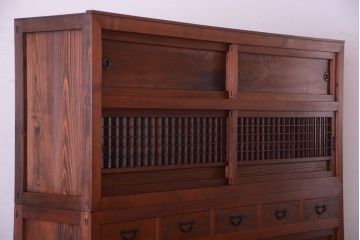 アンティーク家具　古民具・骨董　明治〜大正　岐阜県産　前面檜材!上品な二段重ね六尺水屋箪笥