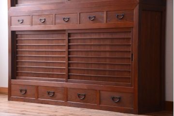 アンティーク家具　古民具・骨董　明治〜大正　岐阜県産　前面檜材!上品な二段重ね六尺水屋箪笥