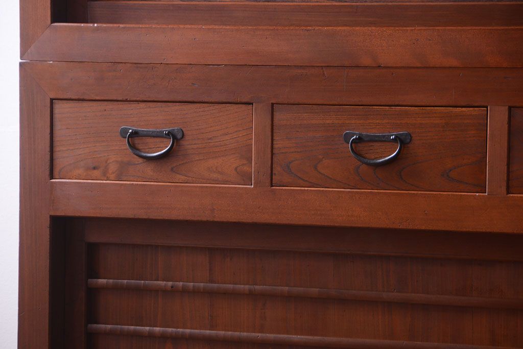 アンティーク家具　古民具・骨董　明治〜大正　岐阜県産　前面檜材!上品な二段重ね六尺水屋箪笥