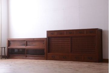 アンティーク家具　古民具・骨董　明治〜大正　岐阜県産　前面檜材!上品な二段重ね六尺水屋箪笥