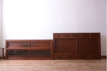 アンティーク家具　古民具・骨董　明治〜大正　岐阜県産　前面檜材!上品な二段重ね六尺水屋箪笥