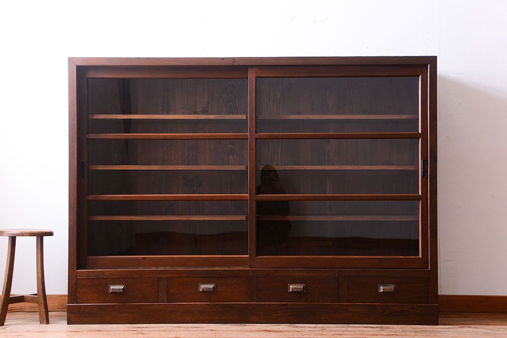 アンティーク家具　和製アンティーク　大振りサイズ!古い木のガラス収納棚