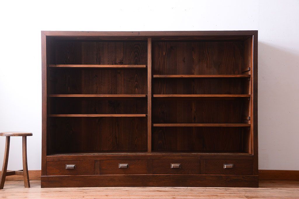 アンティーク家具　和製アンティーク　大振りサイズ!古い木のガラス収納棚