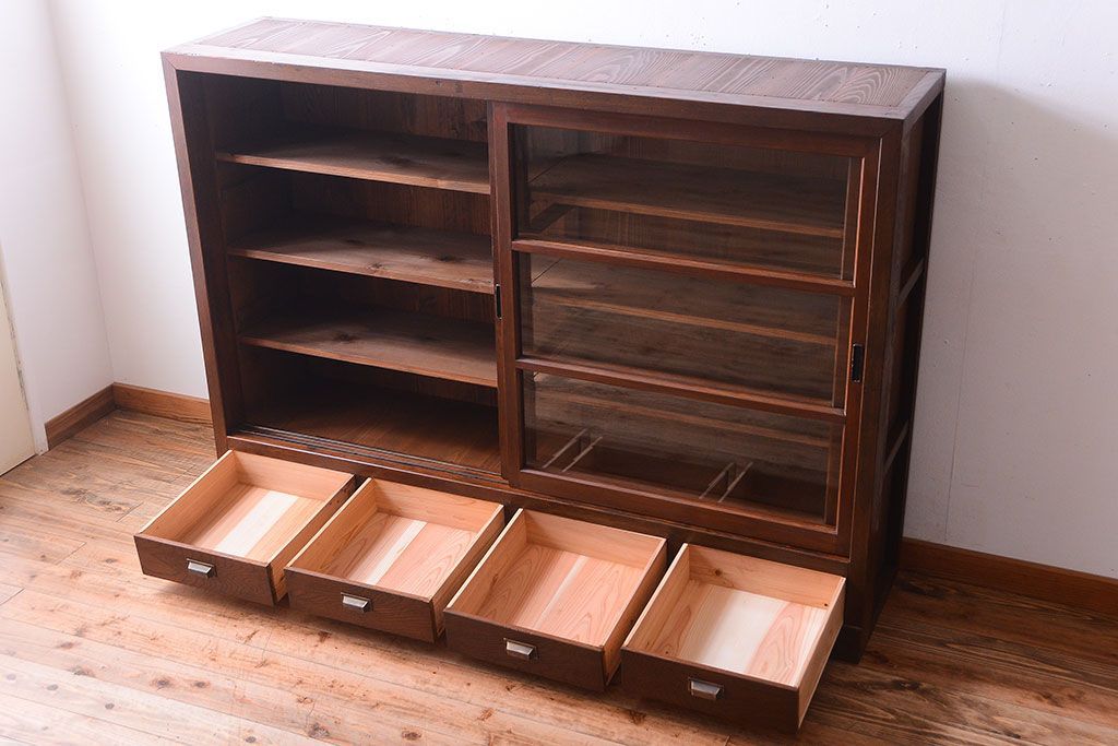 アンティーク家具　和製アンティーク　大振りサイズ!古い木のガラス収納棚