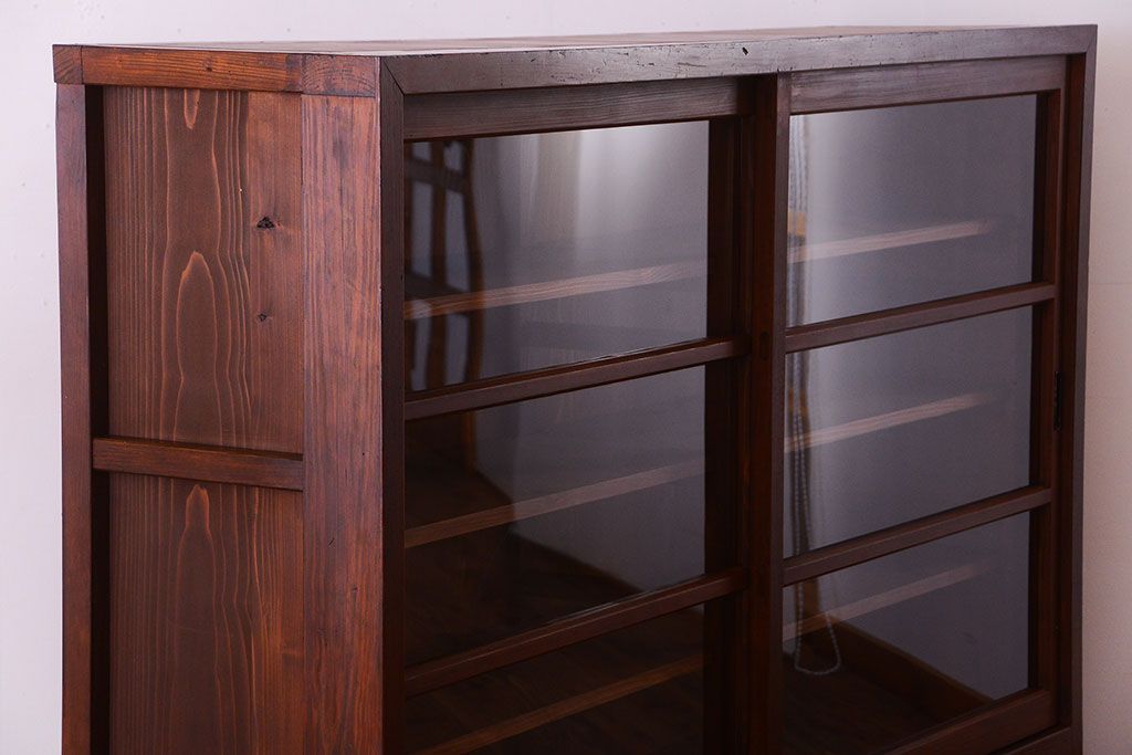 アンティーク家具　和製アンティーク　大振りサイズ!古い木のガラス収納棚