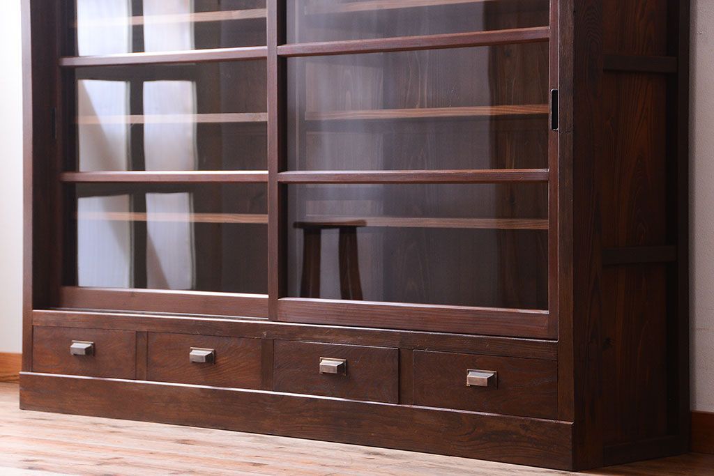 アンティーク家具　和製アンティーク　大振りサイズ!古い木のガラス収納棚