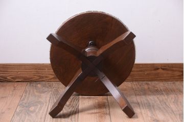 アンティーク家具　和製アンティーク　クッション座面の古いナラ材製回転スツール(回転椅子)