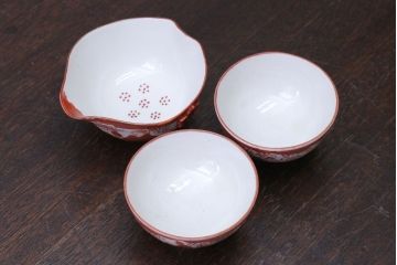 アンティーク雑貨　古民具・骨董　明治〜大正　九谷赤絵茶碗など3点セット