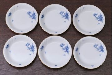 中古　大倉陶園　金彩　エンボス　ブルーフラワー小皿6枚セット(洋食器)