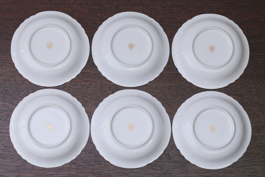 中古　大倉陶園　金彩　エンボス　ブルーフラワー小皿6枚セット(洋食器)