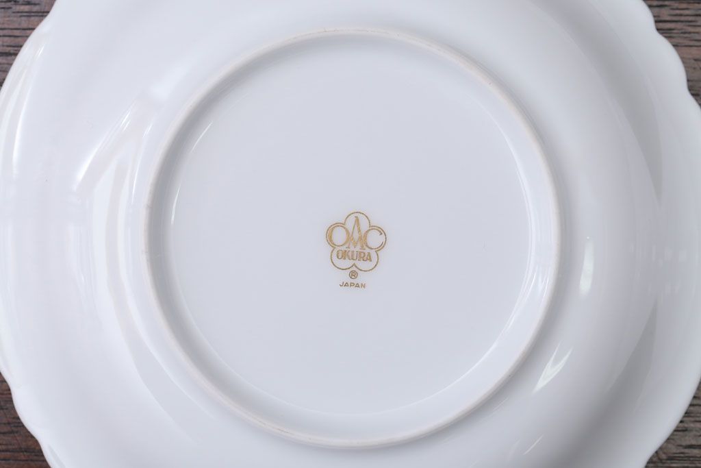 中古　大倉陶園　金彩　エンボス　ブルーフラワー小皿6枚セット(洋食器)