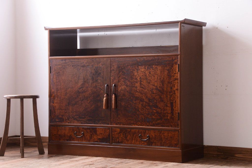 アンティーク家具　和製アンティーク　高級品!バール杢のトチ材製飾り棚