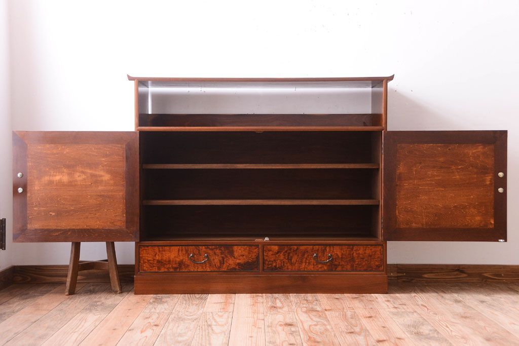 アンティーク家具　和製アンティーク　高級品!バール杢のトチ材製飾り棚