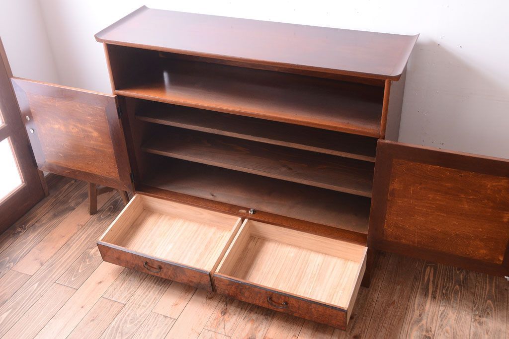 アンティーク家具　和製アンティーク　高級品!バール杢のトチ材製飾り棚