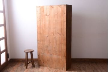 レトロ家具　昭和レトロ　古い木味のパタパタ収納棚(下駄箱)