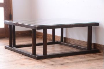 アンティーク家具　和製アンティーク　ガラス天板付き!古いこたつやぐらの座卓