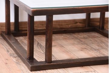 アンティーク家具　和製アンティーク　ガラス天板付き!古いこたつやぐらの座卓