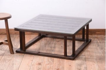 アンティーク家具　和製アンティーク　ガラス天板付き!古いこたつやぐらの座卓