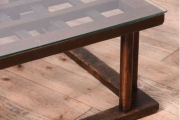 アンティーク家具　和製アンティーク　ガラス天板付き!古いこたつやぐらの座卓