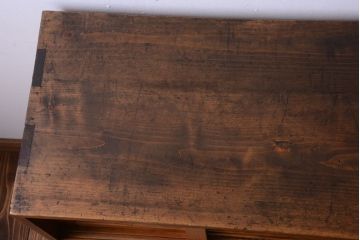 レトロ家具　昭和レトロ　モールガラス入り!古い木製の収納棚(下駄箱)(2)