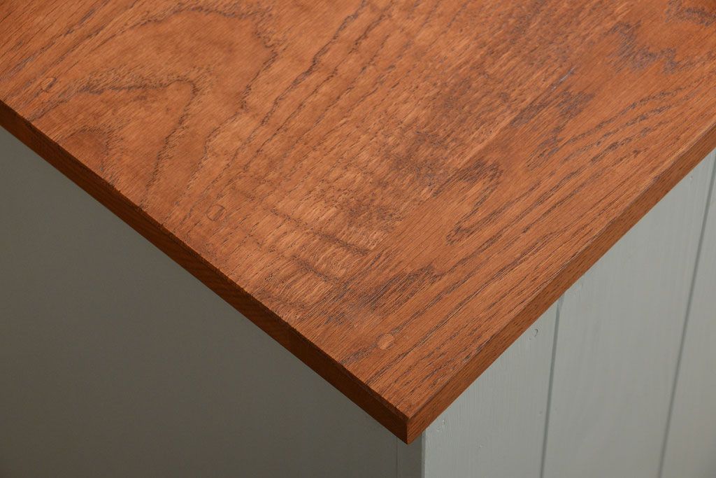 アンティーク家具　アンティークペイント　気泡ガラス入り!4枚扉のカウンターテーブル(2)