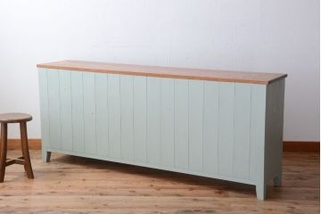 アンティーク家具　アンティークペイント　気泡ガラス入り!4枚扉のカウンターテーブル(2)