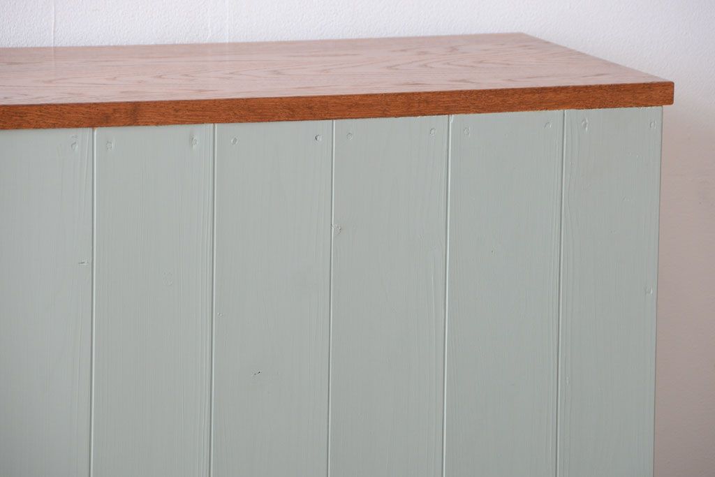 アンティーク家具　アンティークペイント　気泡ガラス入り!4枚扉のカウンターテーブル(2)