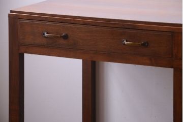 レトロ家具　和製アンティーク　ダイヤガラス入り!古いカバ材製のレトロな片袖机(勉強机・デスク)