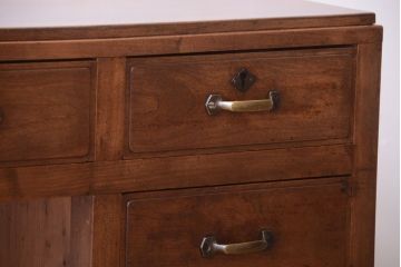 レトロ家具　和製アンティーク　ダイヤガラス入り!古いカバ材製のレトロな片袖机(勉強机・デスク)