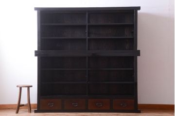 アンティーク家具　六尺　和製アンティーク　大正　引き出し付きの古い2段重ね飾り棚(水屋箪笥)