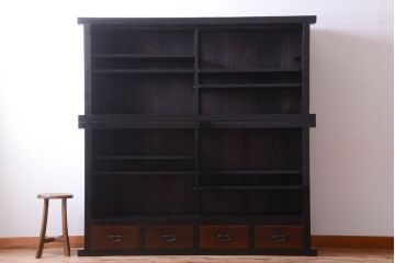 アンティーク家具　六尺　和製アンティーク　大正　引き出し付きの古い2段重ね飾り棚(水屋箪笥)