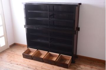 アンティーク家具　六尺　和製アンティーク　大正　引き出し付きの古い2段重ね飾り棚(水屋箪笥)
