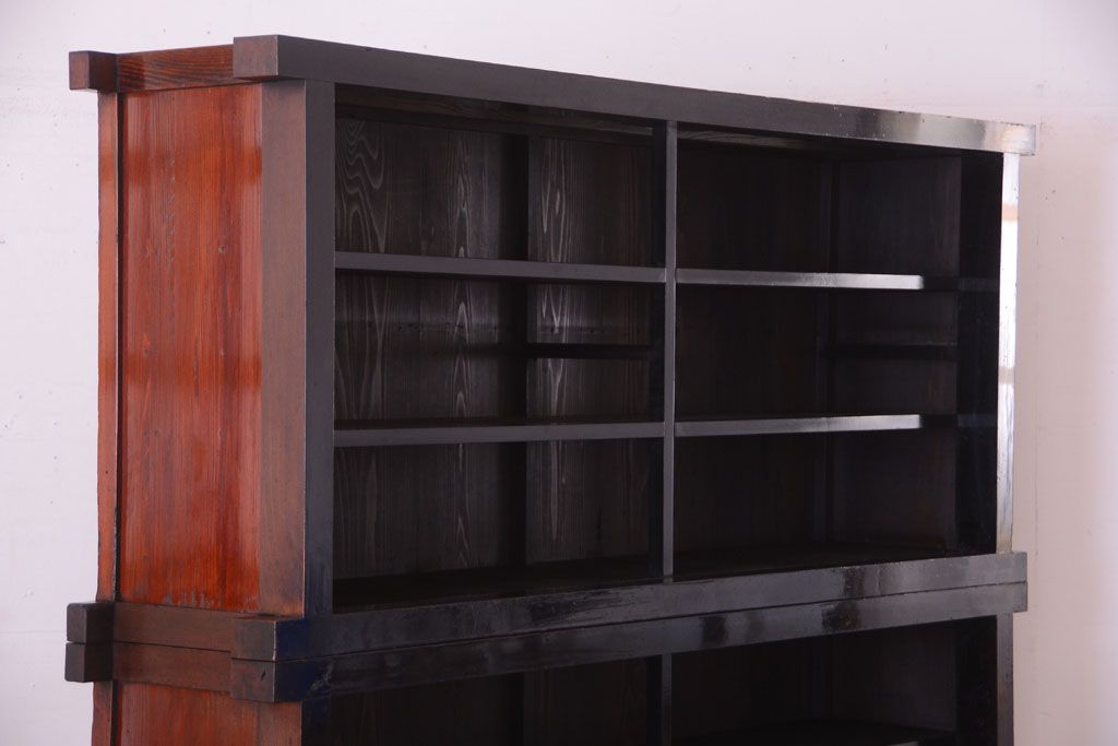 アンティーク家具　六尺　和製アンティーク　大正　引き出し付きの古い2段重ね飾り棚(水屋箪笥)