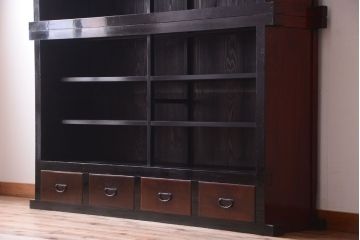 アンティーク家具　六尺　和製アンティーク　大正　引き出し付きの古い2段重ね飾り棚(水屋箪笥)