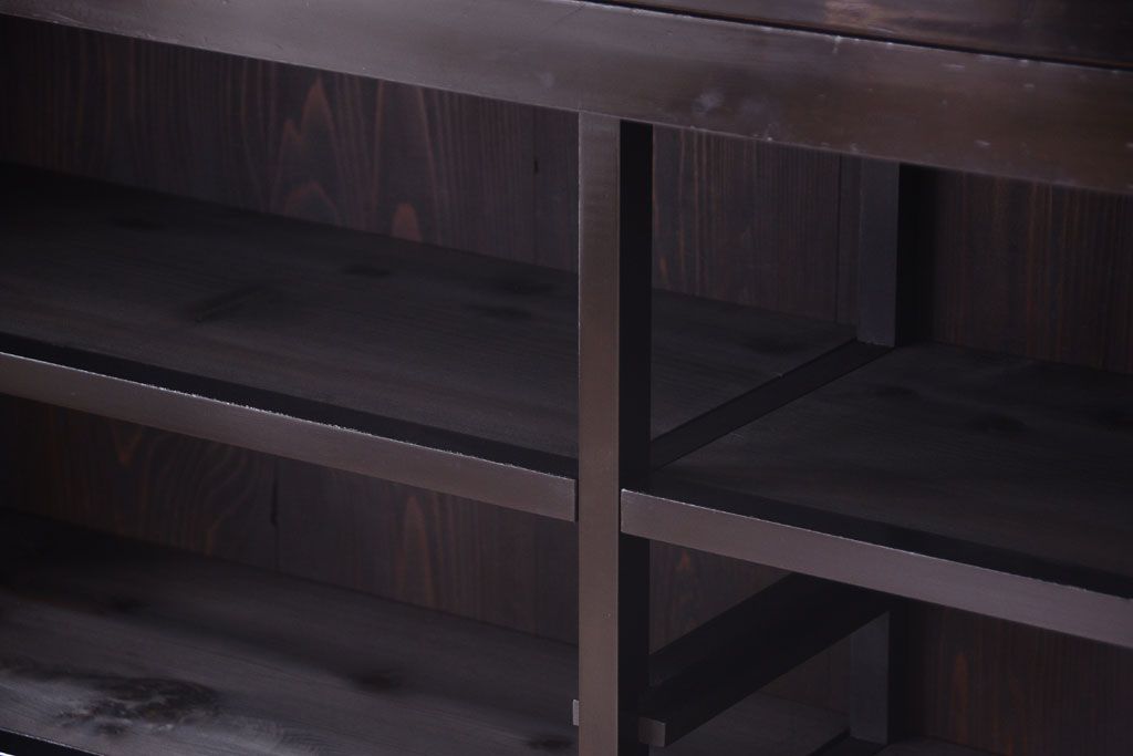 アンティーク家具　六尺　和製アンティーク　大正　引き出し付きの古い2段重ね飾り棚(水屋箪笥)