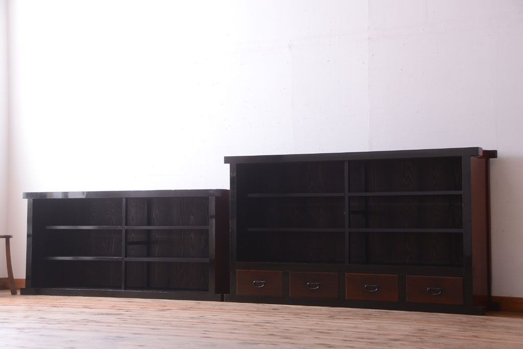 アンティーク家具　六尺　和製アンティーク　大正　引き出し付きの古い2段重ね飾り棚(水屋箪笥)