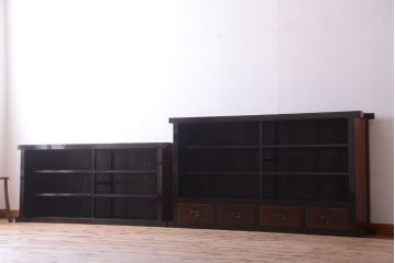 アンティーク家具　六尺　和製アンティーク　大正　引き出し付きの古い2段重ね飾り棚(水屋箪笥)