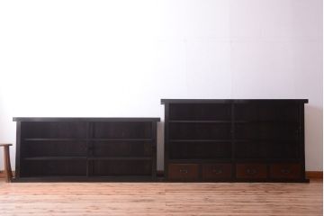 アンティーク家具　六尺　和製アンティーク　大正　引き出し付きの古い2段重ね飾り棚(水屋箪笥)
