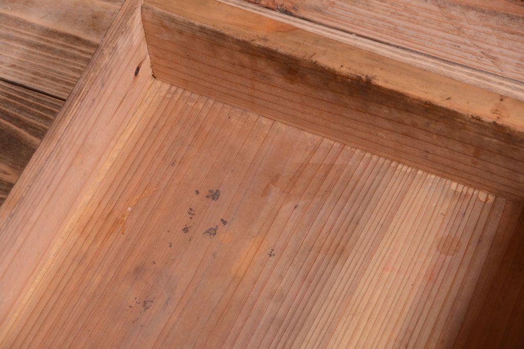 アンティーク家具　和製アンティーク　古い木味の銀モールガラス戸カウンターテーブル