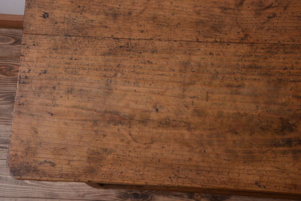 アンティーク家具　和製アンティーク　古い木味の銀モールガラス戸カウンターテーブル