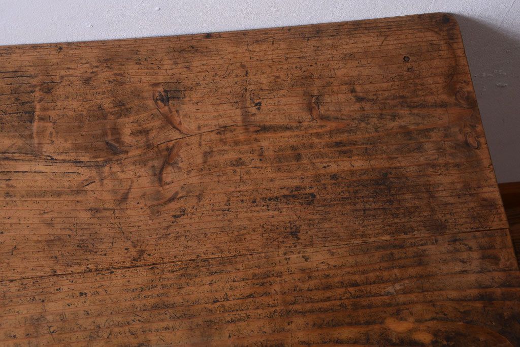 アンティーク家具　和製アンティーク　古い木味の銀モールガラス戸カウンターテーブル