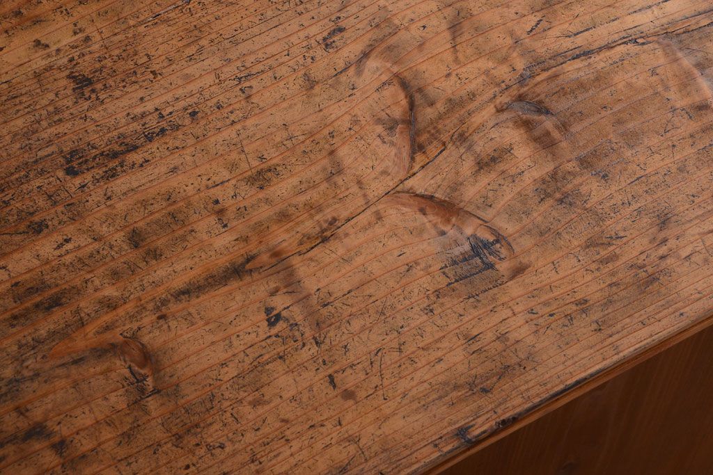 アンティーク家具　和製アンティーク　古い木味の銀モールガラス戸カウンターテーブル