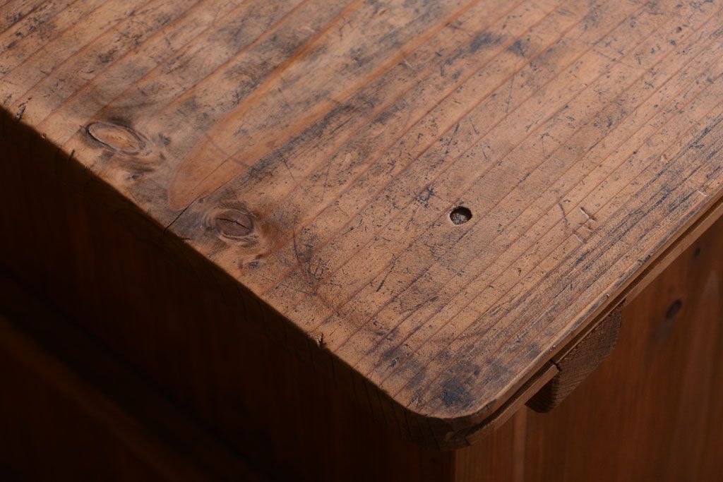 アンティーク家具　和製アンティーク　古い木味の銀モールガラス戸カウンターテーブル