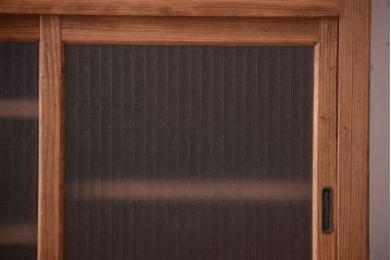 アンティーク家具　和製アンティーク　古い木味の銀モールガラス戸カウンターテーブル