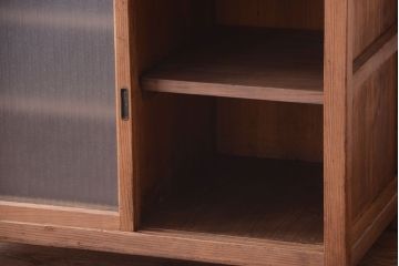 アンティーク家具　和製アンティーク　古い木味の銀モールガラス戸カウンターテーブル